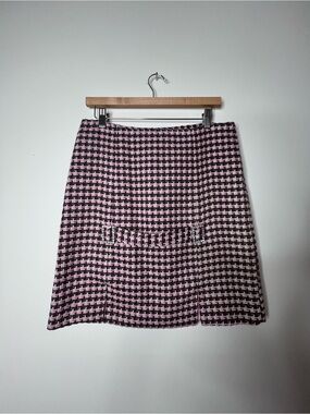 Pink and Brown Houndstooth Mini Skirt with Front Detail